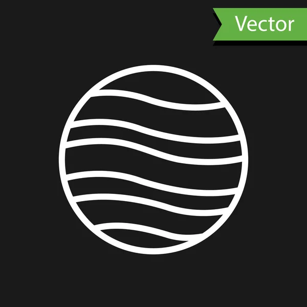 Weiße Linie Planet Jupiter Symbol Isoliert Auf Schwarzem Hintergrund Vektorillustration — Stockvektor