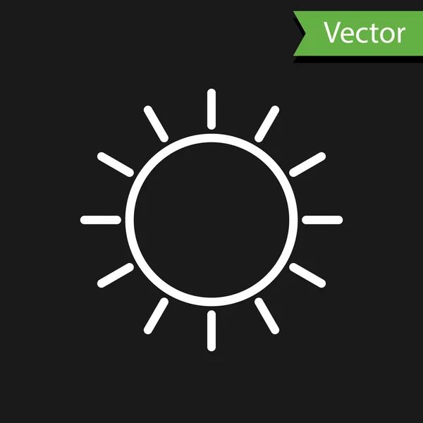 Icono Sol Línea Blanca Aislado Sobre Fondo Negro Ilustración Vectorial — Vector de stock