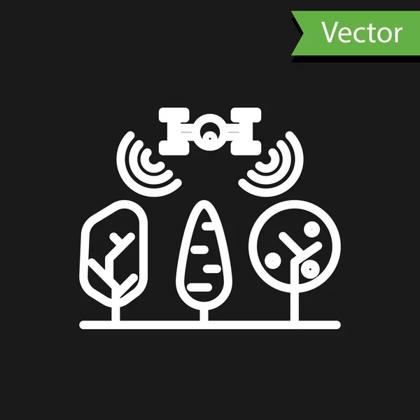 Linha Branca Fazenda Inteligente Com Controle Drone Ícone Árvore Isolado — Vetor de Stock