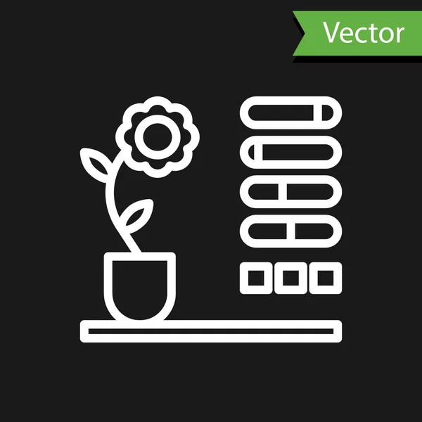 Weiße Linie Blume Statussymbol Isoliert Auf Schwarzem Hintergrund Vektorillustration — Stockvektor