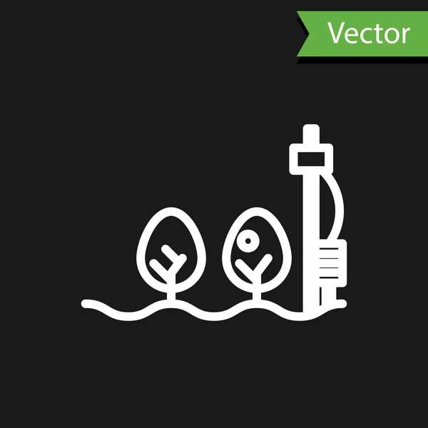 Ligne Blanche Capteur Autonome Icône Plante Isolé Sur Fond Noir — Image vectorielle