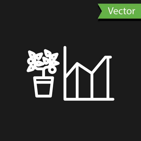 Ligne Blanche Icône Statistiques Fleurs Isolé Sur Fond Noir Illustration — Image vectorielle