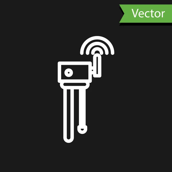 Línea Blanca Router Señal Icono Símbolo Aislado Sobre Fondo Negro — Vector de stock