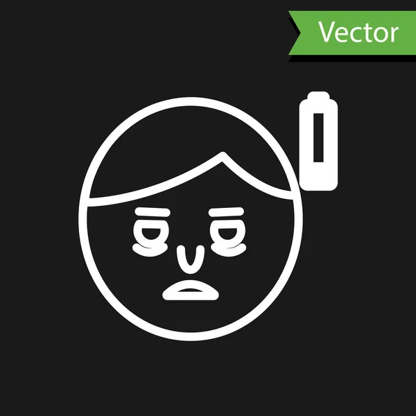 Witte Lijn Vermoeidheid Pictogram Geïsoleerd Zwarte Achtergrond Geen Energie Stress — Stockvector