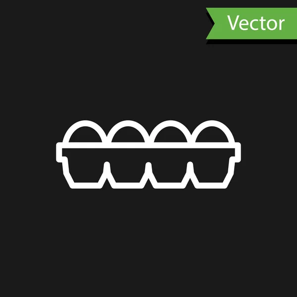 Weiße Linie Hühnerei Schachtel Symbol Isoliert Auf Schwarzem Hintergrund Vektorillustration — Stockvektor