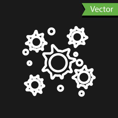 Siyah arkaplanda beyaz çizgi bakteri simgesi izole edildi. Bakteriler ve mikroorganizmalar, sebep olan mikroorganizma hastalıkları, hücre kanseri, mikrop, virüs, mantar. Vektör İllüstrasyonu