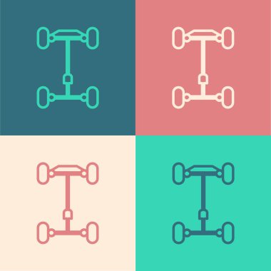 Renk çizgisi Chassis araba simgesi renk arkaplanında izole edildi. Vektör İllüstrasyonu