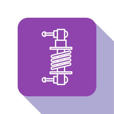 Beyaz çizgi şok emici simgesi beyaz arkaplanda izole edildi. Mor kare düğme. Vektör İllüstrasyonu