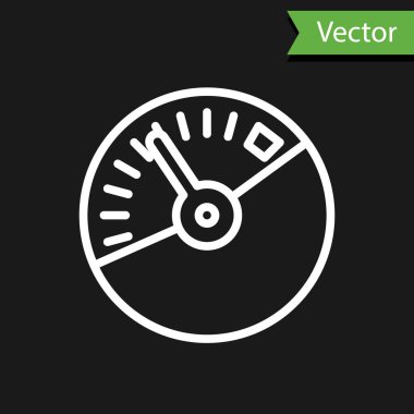 Beyaz çizgi hız göstergesi simgesi siyah arkaplanda izole edildi. Vektör İllüstrasyonu