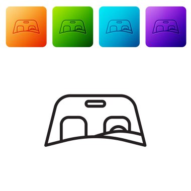 Siyah çizgili araba ön cam simgesi beyaz arkaplanda izole edilmiş. Renkli kare düğmelerle simgeleri ayarla. Vektör İllüstrasyonu