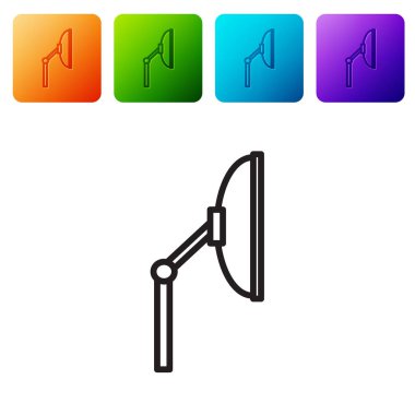 Siyah çizgi Windscreen sileceği simgesi beyaz arkaplanda izole edildi. Renkli kare düğmelerle simgeleri ayarla. Vektör İllüstrasyonu