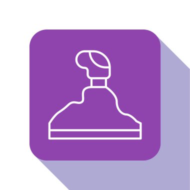 Beyaz çizgi vites değiştiren simgesi beyaz arkaplanda izole edildi. İletişim simgesi. Mor kare düğme. Vektör İllüstrasyonu