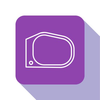 Beyaz çizgili araba aynası ikonu beyaz arkaplanda izole edilmiş. Mor kare düğme. Vektör İllüstrasyonu