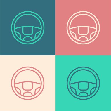 Renkli direksiyon simgesi renk arkaplanında izole edildi. Araba tekeri ikonu. Vektör İllüstrasyonu