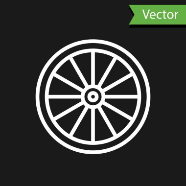 Beyaz çizgi Araba Tekerleği simgesi siyah arka planda izole edildi. Vektör İllüstrasyonu