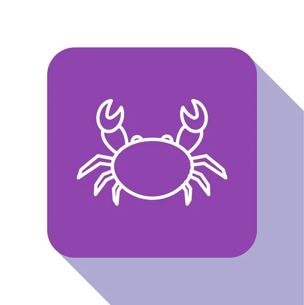 Witte Lijn Krab Pictogram Geïsoleerd Witte Achtergrond Paarse Vierkante Knop — Stockvector