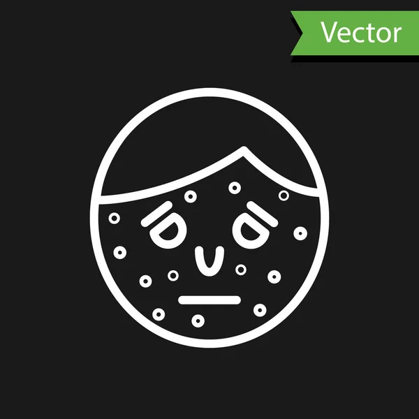 Белая Линия Лицо Псориазом Иконой Экземы Изолированы Черном Фоне Концепция — стоковый вектор