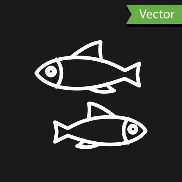 White Line Fish Icon Isolated Black Background Vector Illustration — Stock Vector