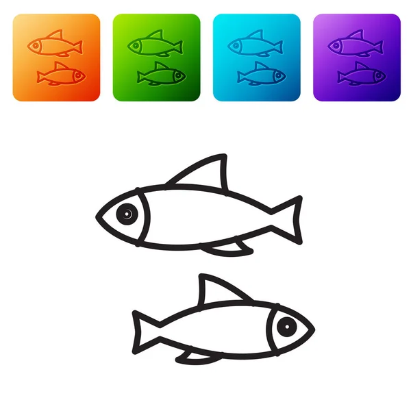 Black Line Fish Icon Isolated White Background Set Icons Color — Stock Vector