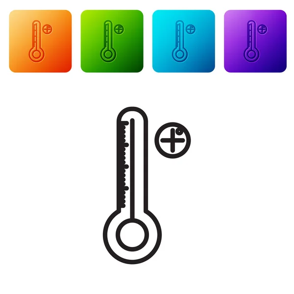 黑线医用数字式体温计 用于在白色背景下隔离的体格检查图标 在彩色正方形按钮中设置图标 病媒图解 — 图库矢量图片