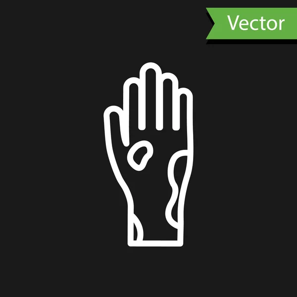 Witte Lijn Hand Met Psoriasis Eczeem Pictogram Geïsoleerd Zwarte Achtergrond — Stockvector