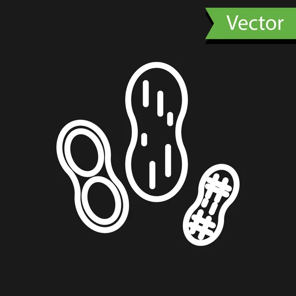 Línea Blanca Icono Maní Aislado Sobre Fondo Negro Ilustración Vectorial — Vector de stock