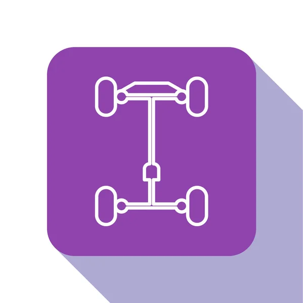 白线底盘车图标隔离在白色背景 紫色正方形按钮 病媒图解 — 图库矢量图片