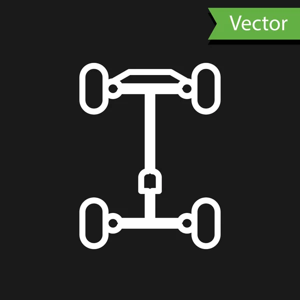 Weiße Linie Chassis Auto Symbol Isoliert Auf Schwarzem Hintergrund Vektorillustration — Stockvektor