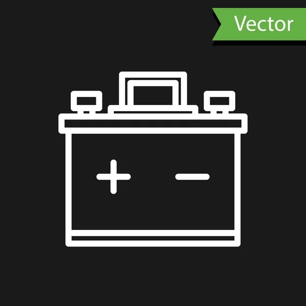 Línea Blanca Icono Batería Coche Aislado Sobre Fondo Negro Acumulador — Vector de stock