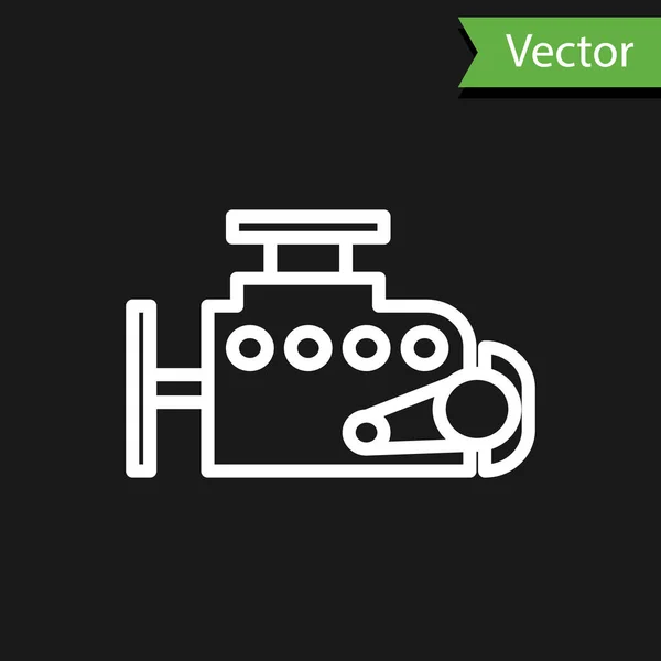 Ligne Blanche Icône Moteur Voiture Isolé Sur Fond Noir Illustration — Image vectorielle