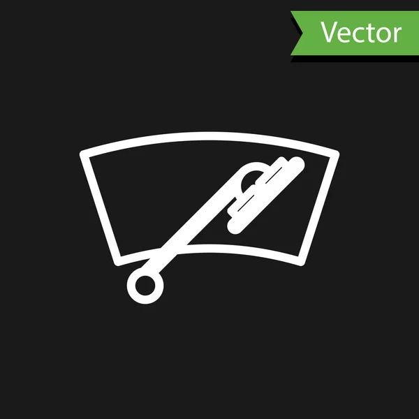 Weiße Linie Scheibenwischer Symbol Isoliert Auf Schwarzem Hintergrund Vektorillustration — Stockvektor