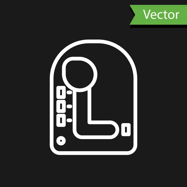 Weiße Linie Schaltgetriebe Symbol Isoliert Auf Schwarzem Hintergrund Übertragungssymbol Vektorillustration — Stockvektor