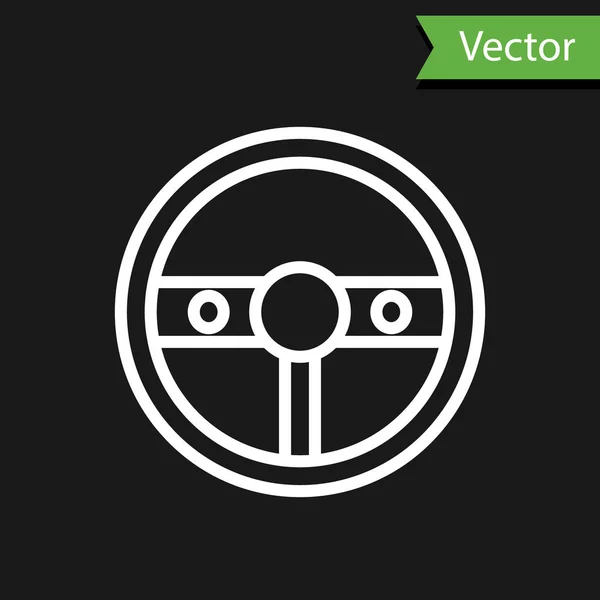 White Line Steering Wheel Icon Isolated Black Background Car Wheel — Stock Vector