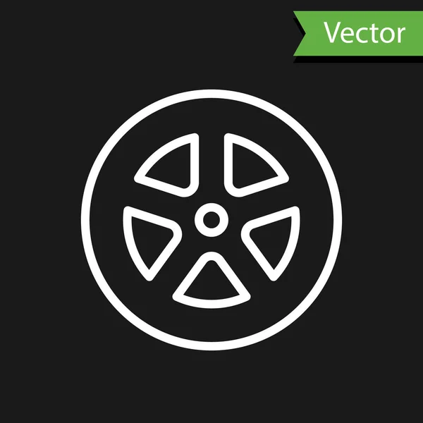 Weiße Linie Autoradsymbol Isoliert Auf Schwarzem Hintergrund Vektorillustration — Stockvektor
