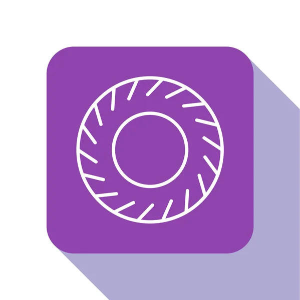 White Line Car Tire Icon Isolated White Background Purple Square — ストックベクタ