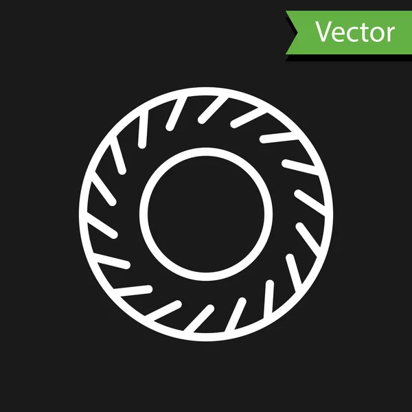 Vit Linje Bil Däck Ikon Isolerad Svart Bakgrund Vektor Illustration — Stock vektor
