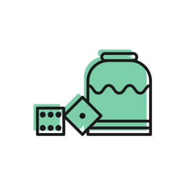 Beyaz arkaplanda siyah çizgi korsan zar simgesi izole edildi. Kumarhane kumarı. Vektör İllüstrasyonu