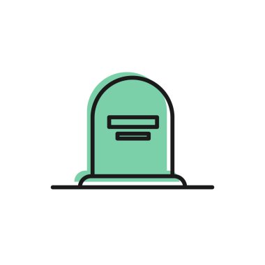 Üzerinde Rip yazan siyah Tombstone çizgisi beyaz arkaplanda izole edilmiş bir simge. Mezar ikonu. Vektör İllüstrasyonu