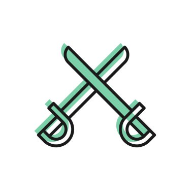 Beyaz arka planda izole edilmiş siyah çizgili korsan kılıcı simgesi. Kılıç işareti. Vektör İllüstrasyonu