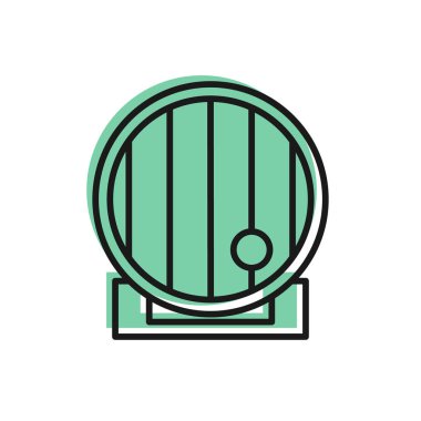 Siyah çizgi tahta varil ikonu beyaz arka planda izole edilmiş. Alkol fıçısı, içki kabı, bira için tahta fıçı, viski, şarap. Vektör İllüstrasyonu