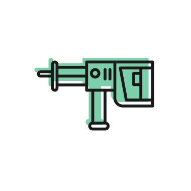 Siyah çizgi elektrikli çekiç matkabı ikonu beyaz arka planda izole edildi. İnşaat, onarım ve onarım için kullanılan bir alet. Vektör İllüstrasyonu