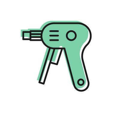 Siyah çizgi elektrikli yapıştırıcı tabancası simgesi beyaz arkaplanda izole edildi. Sıcak tabanca yapıştırıcısı. Sıcak tamir aletleri silikon. Vektör İllüstrasyonu