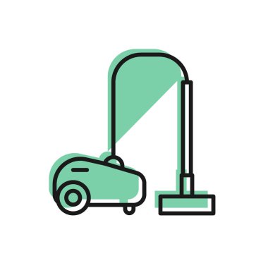 Siyah çizgi elektrikli süpürge ikonu beyaz arkaplanda izole edildi. Vektör İllüstrasyonu