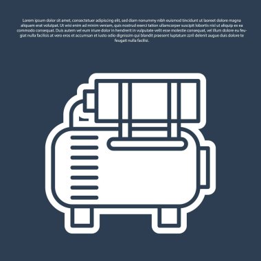 Mavi çizgi hava kompresör simgesi mavi arkaplanda izole edildi. Vektör İllüstrasyonu