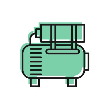 Siyah çizgi hava kompresör simgesi beyaz arkaplanda izole edildi. Vektör İllüstrasyonu