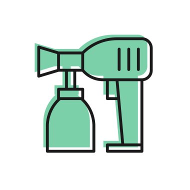 Beyaz arkaplanda siyah çizgi boyalı sprey tabanca ikonu var. Vektör İllüstrasyonu