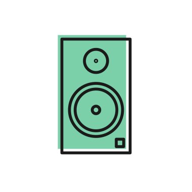 Siyah çizgi Stereo hoparlör simgesi beyaz arkaplanda izole edildi. Ses sistemi hoparlörleri. Müzik ikonu. Müzikal sütun hoparlörü. Vektör İllüstrasyonu