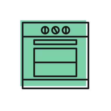 Beyaz arkaplanda siyah çizgi fırın simgesi izole edildi. Fırın tabelası. Vektör İllüstrasyonu