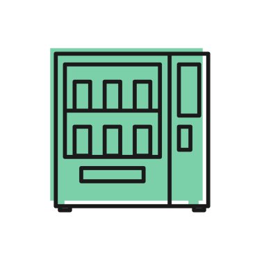 Siyah çizgili yiyecek ve içecek otomatı otomatiği beyaz arka planda izole edilmiş ikon satıyor. Vektör İllüstrasyonu