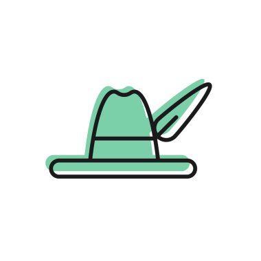 Siyah çizgi Oktoberfest şapka simgesi beyaz arkaplanda izole edildi. Tüylü avcı şapkası. Alman şapkası. Vektör İllüstrasyonu